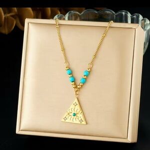 Chic  real. 18k Gold plated stainless steel Necklace with Turquoise Accents